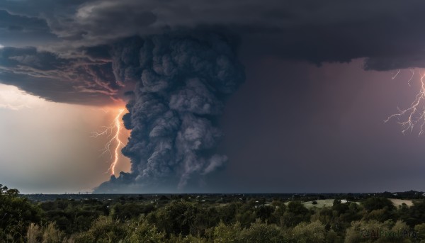 outdoors,sky,cloud,tree,no humans,cloudy sky,grass,nature,scenery,forest,mountain,electricity,lightning,landscape,water,ocean,horizon