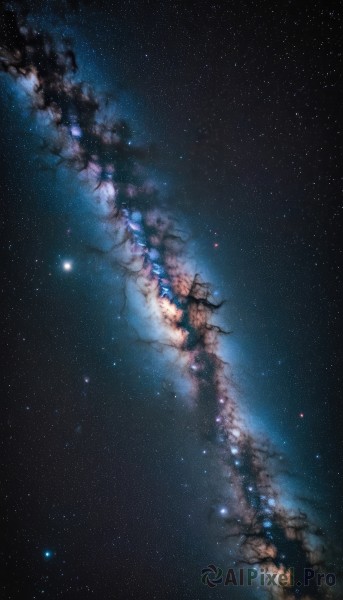 outdoors,sky,cloud,tree,no humans,night,star (sky),night sky,scenery,starry sky,reflection,dark,space,galaxy,milky way,water,ocean,from above,plant,tanabata