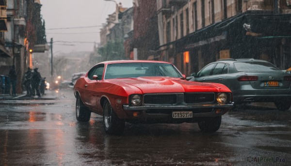 A delightful capture of a motor vehicle within rainy outdoors