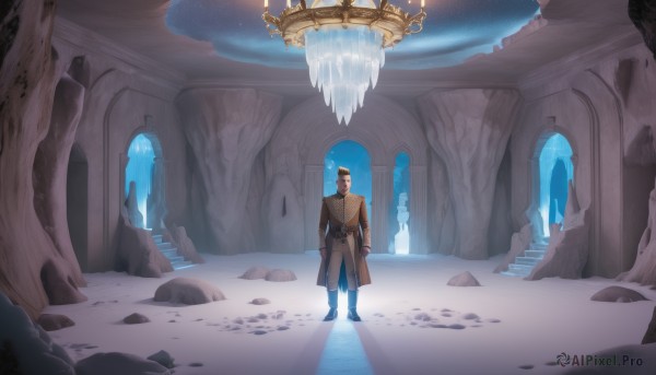 A majestic snowy outdoors featuring a male