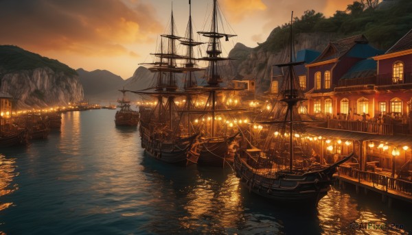 A boat captured beautifully in a dynamic sunset outdoors