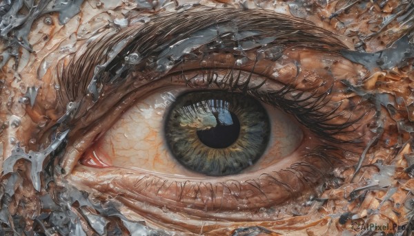 1girl,solo,looking at viewer,brown hair,black hair,1boy,brown eyes,yellow eyes,water,black eyes,eyelashes,close-up,1other,reflection,ambiguous gender,eye focus