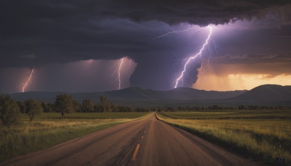 A lightning captured in a dynamic sunset outdoors