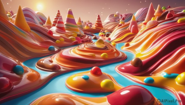 food,no humans,fruit,scenery,plate,cake,ice cream,strawberry,sun,cherry,food focus,cream,still life,sweets,dessert,whipped cream,blueberry,hat,candy,chocolate,realistic,icing