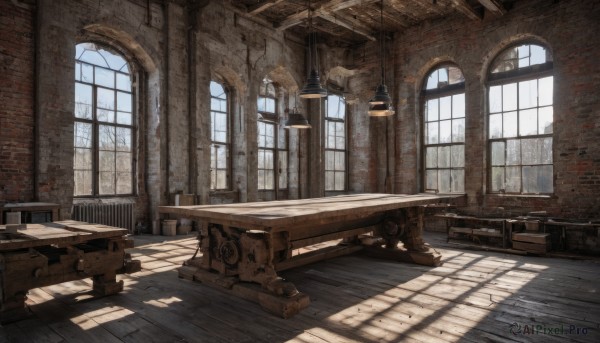 day,indoors,no humans,window,shadow,chair,table,sunlight,scenery,light rays,wooden floor,stairs,ruins,gears,arch,barrel,book,blood,lamp,candle,wall,brick wall,candlestand,chandelier,wooden table,wooden chair