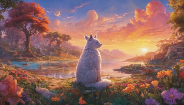 A majestic sunset outdoors featuring a landscape