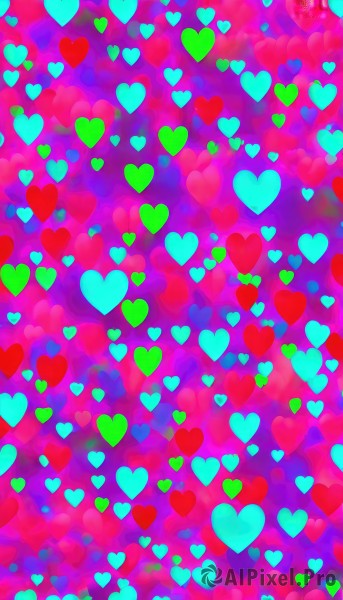 1girl,solo,heart,no humans,pink theme,heart background,glowing,scenery,multicolored background,colorful