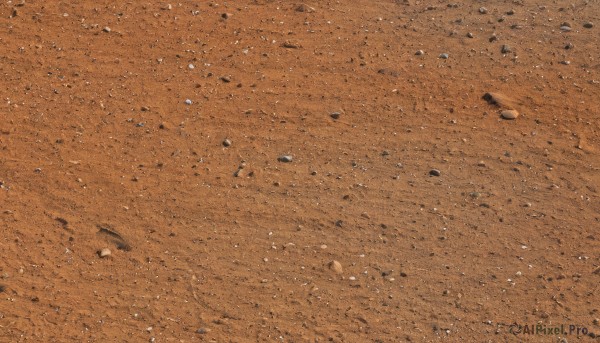 outdoors,no humans,traditional media,scenery,brown theme,orange theme,from above,rock,sand,orange background,road,debris,desert,footprints