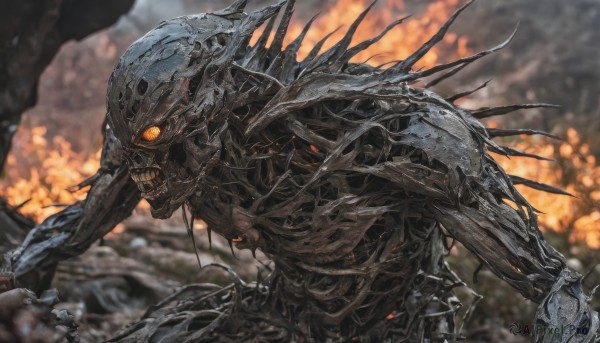The wonder of a alien in a peaceful fiery dynamic scene