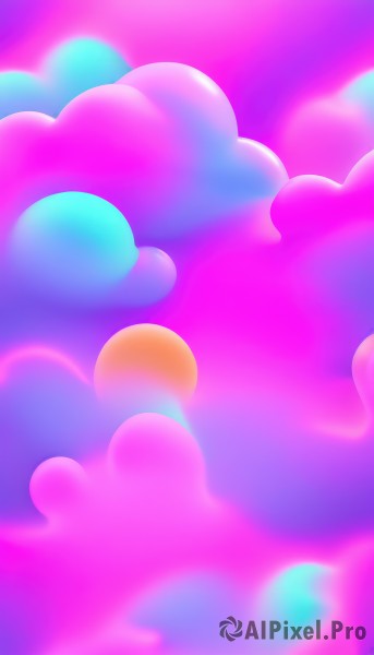 solo,outdoors,sky,cloud,signature,blurry,pokemon (creature),no humans,pink theme,artist name,depth of field,from below,cloudy sky,colorful,above clouds