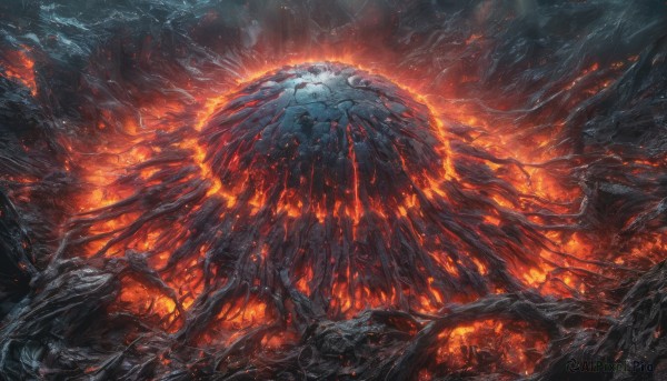 Fiery scenery brought to life with a serene monster