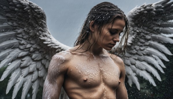 A glimpse of a male in a picturesque rainy dynamic scene