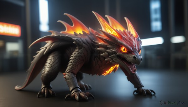 A monster set against the backdrop of a serene fiery outdoors