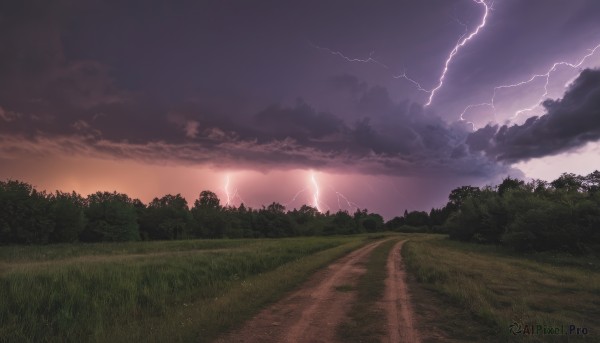 A glimpse of a lightning in a lush sunset outdoors