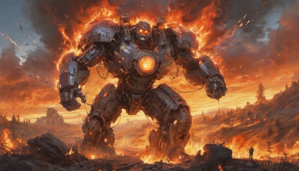 A male surrounded by a lush fiery outdoors