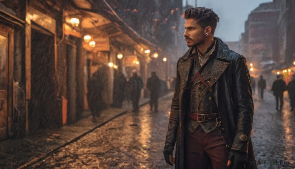 The beauty of a male set in a enchanting rainy outdoors