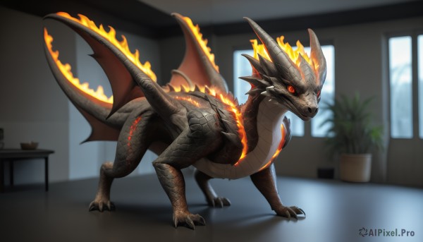 A dragon in a breathtaking fiery window