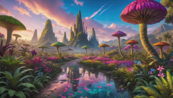 A landscape caught in a peaceful sunset outdoors