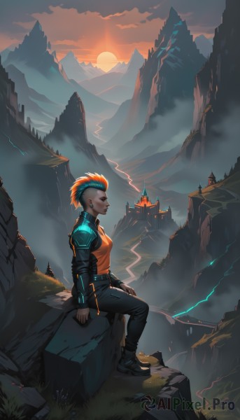 The elegance of a cyborg in a idyllic sunset outdoors