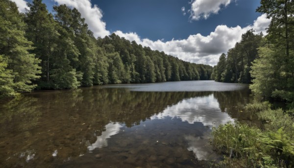 outdoors,sky,day,cloud,water,tree,blue sky,no humans,cloudy sky,grass,nature,scenery,forest,reflection,road,river,landscape,reflective water,lake