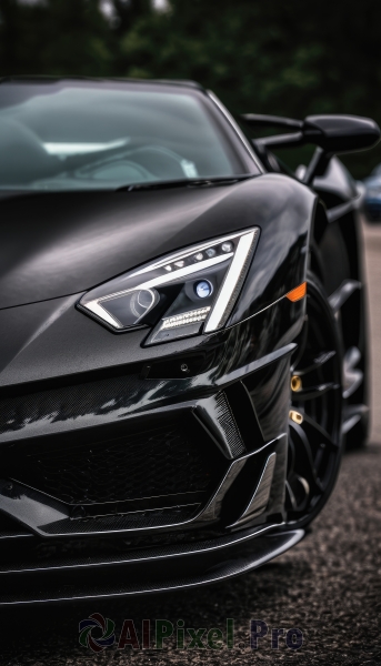 solo,outdoors,blurry,no humans,blurry background,ground vehicle,motor vehicle,realistic,car,vehicle focus,photo background,sports car,blue eyes,wheel