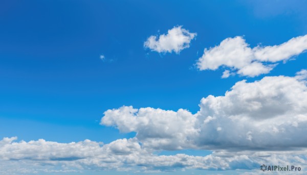 monochrome,outdoors,sky,day,cloud,blue sky,no humans,cloudy sky,scenery,blue theme,horizon,above clouds,water,ocean,reflection