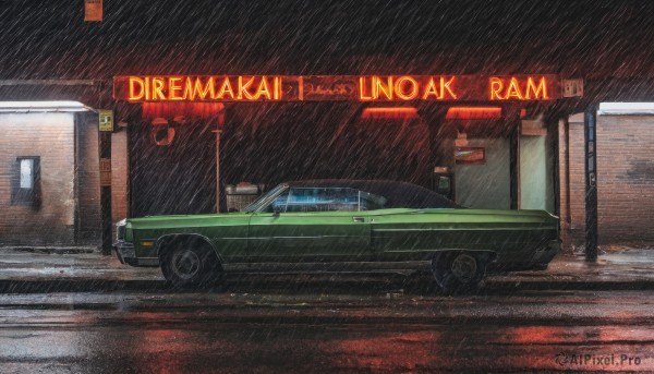 A vivid rainy outdoors highlighting a motor vehicle