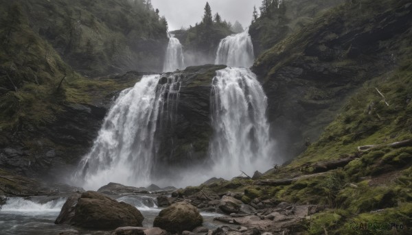 A waterfall showcased in a vivid outdoors