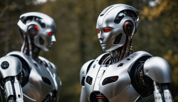 A cyborg in a picturesque dynamic scene