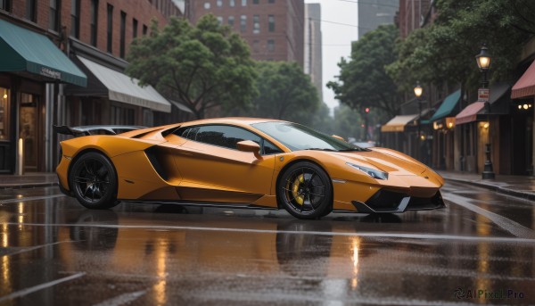 A delightful capture of a motor vehicle within rainy outdoors