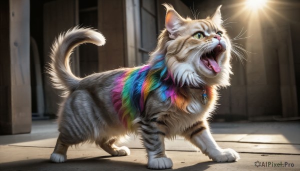 A cat surrounded by a lush sunlight