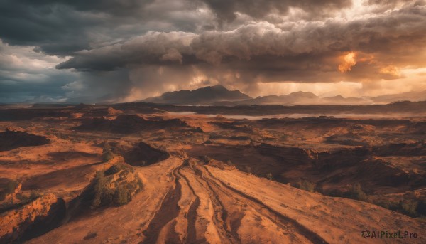 outdoors,sky,cloud,tree,no humans,cloudy sky,grass,nature,scenery,forest,sunset,mountain,road,field,landscape,mountainous horizon,hill,water,ocean,sunlight,light rays,rock,sand,horizon