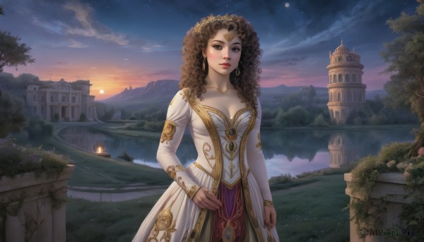 A charming sunset outdoors featuring a female