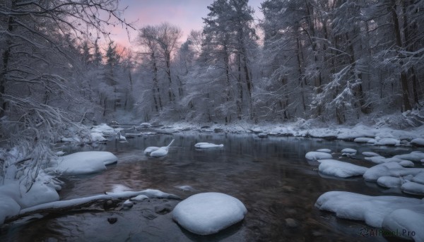 outdoors,sky,water,tree,no humans,plant,building,nature,scenery,snow,forest,reflection,rock,ruins,winter,bare tree,river,fog,cloud,sunset,ice,landscape