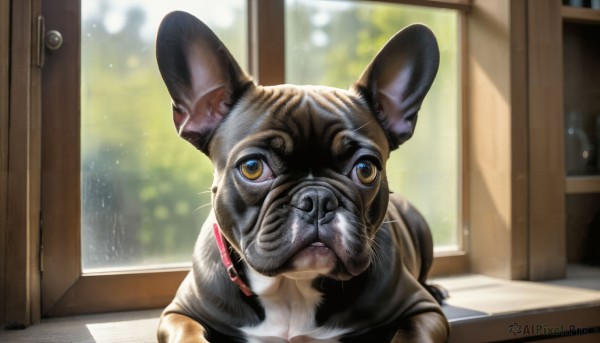 HQ,solo,yellow eyes,indoors,blurry,collar,no humans,window,depth of field,blurry background,animal,cat,rain,water drop,realistic,animal focus,mouse,whiskers,looking at viewer,blue eyes,parted lips,door,animal collar,open door