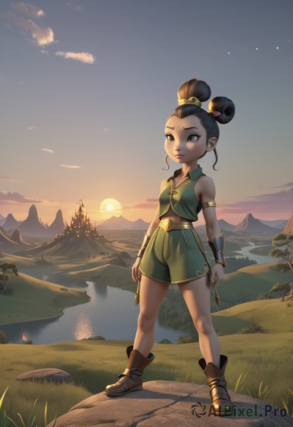 The majestic beauty of a child set within a dynamic sunset outdoors