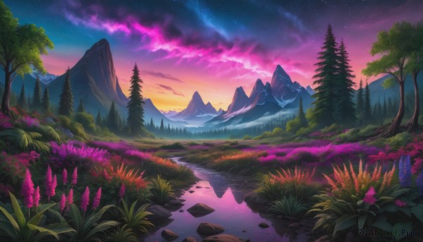 A enchanting sunset outdoors highlighting a landscape