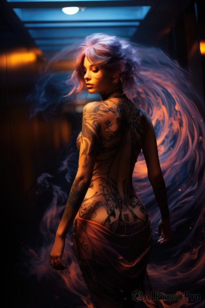 The beauty of a female set in a captivating fiery smoke