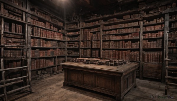 indoors,book,no humans,chair,table,sunlight,scenery,light rays,bookshelf,shelf,book stack,library,ladder,voile,wooden floor,stairs,ceiling