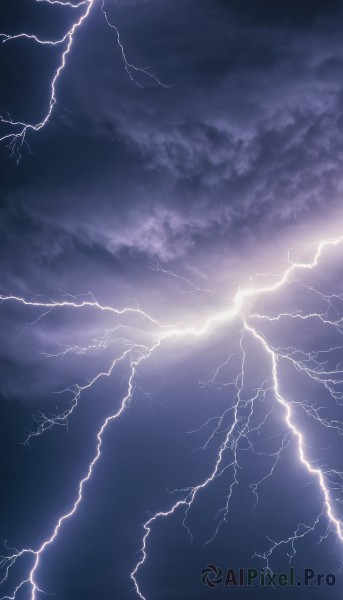 monochrome,outdoors,sky,cloud,no humans,cloudy sky,scenery,electricity,purple theme,lightning,night,ocean,blue theme,horizon,dark