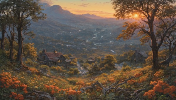 The beauty of a landscape set in a enchanting sunset outdoors