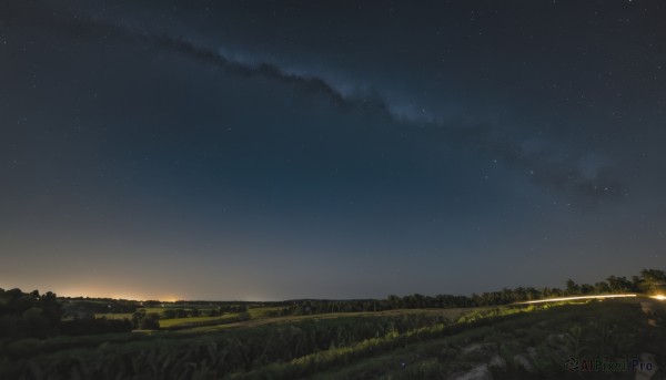 outdoors,sky,cloud,water,tree,no humans,night,grass,star (sky),nature,night sky,scenery,starry sky,reflection,sunset,dark,river,landscape,hill,ground vehicle,horizon,road,field