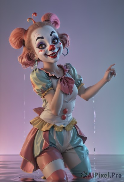 A glimpse of a clown in a picturesque dynamic scene