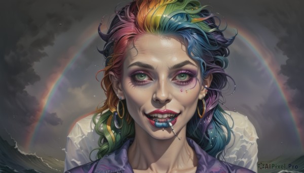 A clown surrounded by a captivating rainy cloud