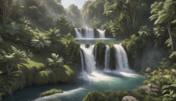 A waterfall showcased in a bold day