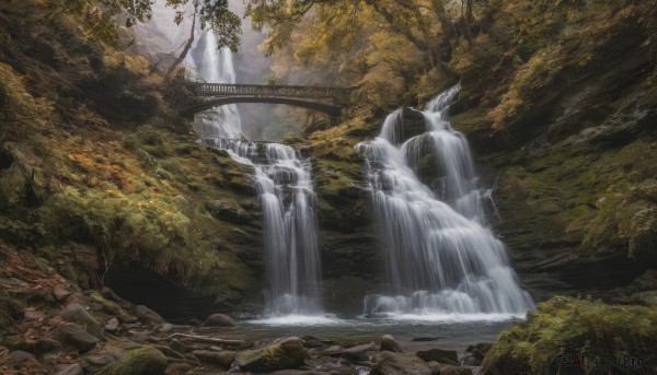 A waterfall in a picturesque outdoors