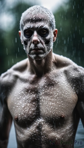 A majestic rainy dynamic scene featuring a male