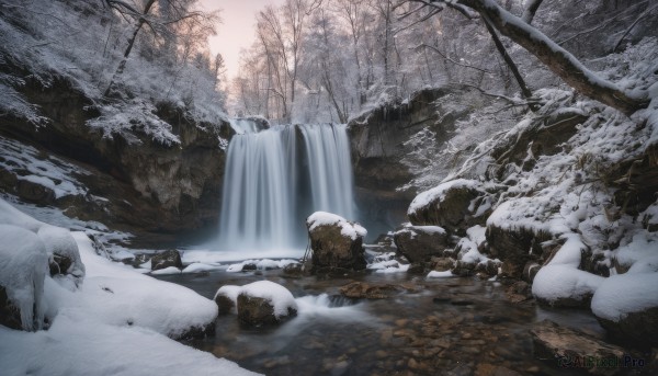 The charm of a waterfall in a scenic snowy outdoors