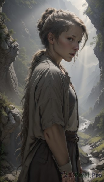 A female in a picturesque day