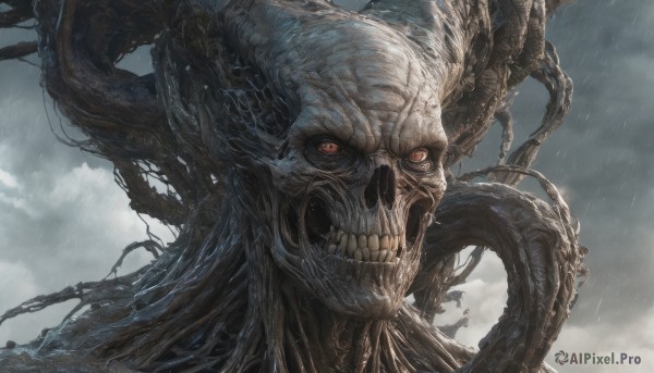 A monster portrayed in a inviting rainy outdoors